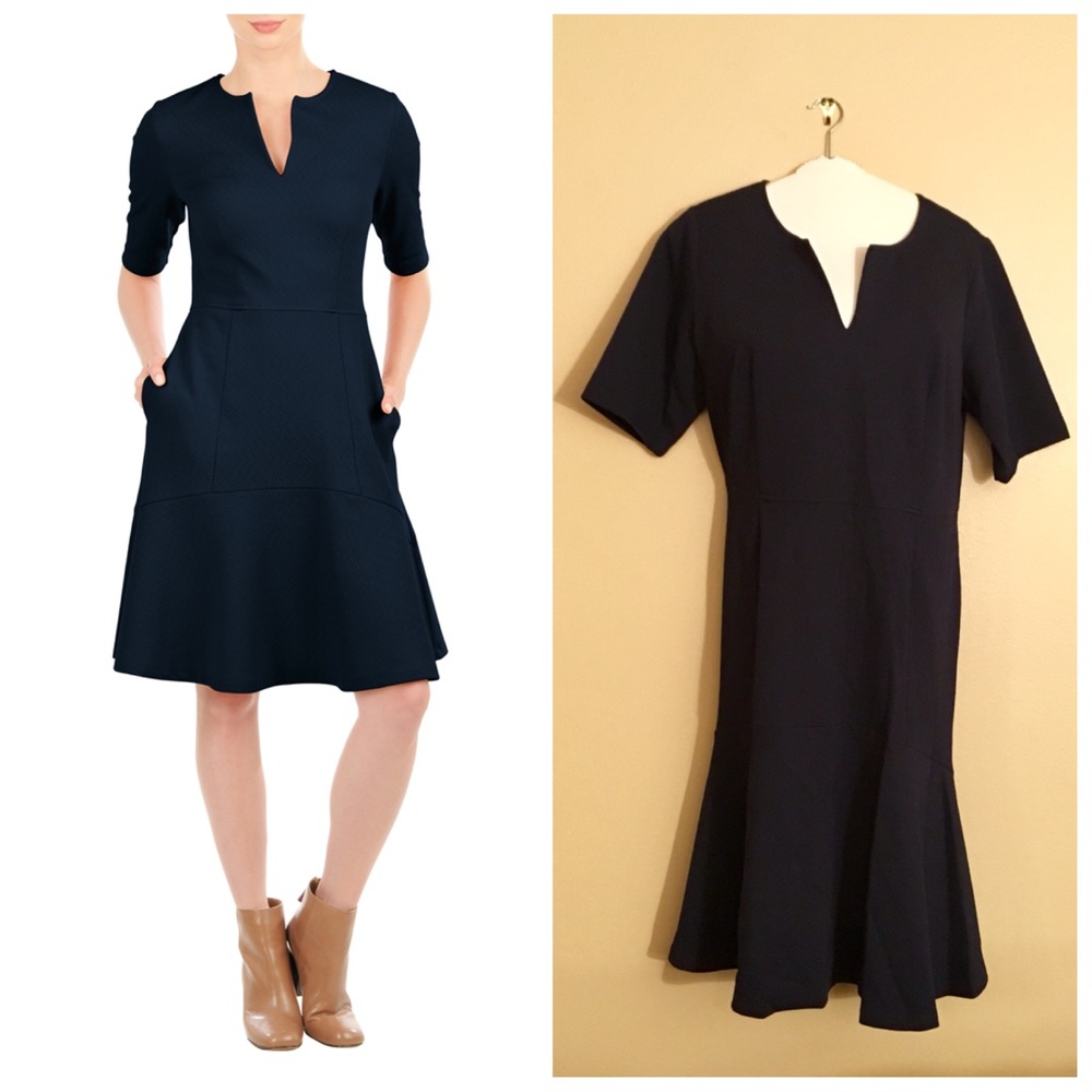 Eshakti NWOT Flounce Hem Crepe Jacquard Dress 20W